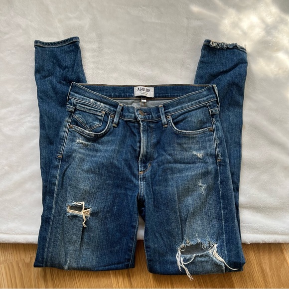 AGOLDE Sophie High Rise Skinny Size 27 distressed medium wash staple versatile - Picture 1 of 9